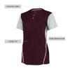 Russell Athletic Ladies Performance Two-Button Color Block Jersey Maroon/Baseball Grey S view 3