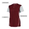 Russell Athletic Ladies Performance Two-Button Color Block Jersey Cardinal/Baseball Grey S view 3