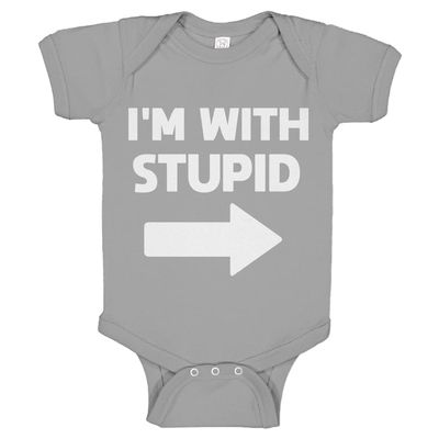 Indica Plateau I'm With Stupid Right Heather Grey 12 Month Cotton One-Piece Infant Baby Romper