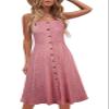 Berydress Women's Casual Beach Summer Dresses 2025 Solid Cotton Flattering A-Line Spaghetti Strap Button Down Midi Sundress (S, 6046-Pink Dot) view 1