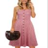 Berydress Women's Casual Beach Summer Dresses 2025 Solid Cotton Flattering A-Line Spaghetti Strap Button Down Midi Sundress (S, 6046-Pink Dot) view 3