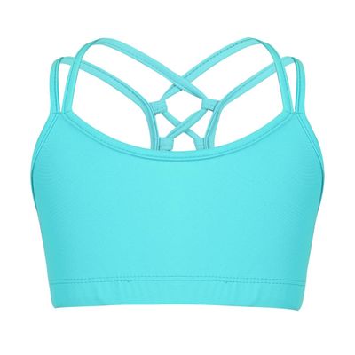 YONGHS Kids Girls Sports Crop Top Spaghetti Shoulder Straps Criss Cross Back Gymnastic Workout Tank Bra Top Mint Green 10