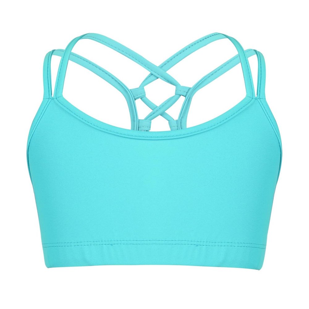 YONGHS Kids Girls Sports Crop Top Spaghetti Shoulder Straps Criss Cross Back Gymnastic Workout Tank Bra Top Mint Green 10