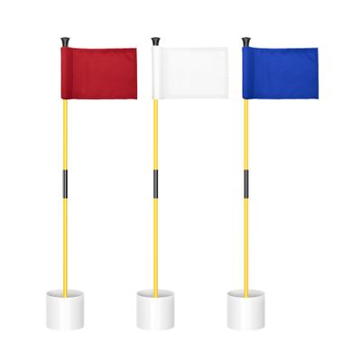 KINGTOP Miniature Golf Flagstick, Practice Putting Green Flags for Yard, Golf Pin Flag Hole Cup Set, Portable 2-Section Design, 3ft Flagpole, Indoor | Outdoor, Plain Flag, 3-Pack