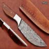 9.5" Walnut Wood Scale with Steel Bolster Skinning Knife, Full Tang Blade Rain Drop Pattern Straight Back Hand Forged Damascus Steel, Cow Leather Sheath (Brown) (Brown) view 1