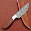 9.5" Walnut Wood Scale with Steel Bolster Skinning Knife, Full Tang Blade Rain Drop Pattern Straight Back Hand Forged Damascus Steel, Cow Leather Sheath (Brown) (Brown) view 2