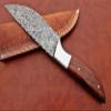 9.5" Walnut Wood Scale with Steel Bolster Skinning Knife, Full Tang Blade Rain Drop Pattern Straight Back Hand Forged Damascus Steel, Cow Leather Sheath (Brown) (Brown) view 4