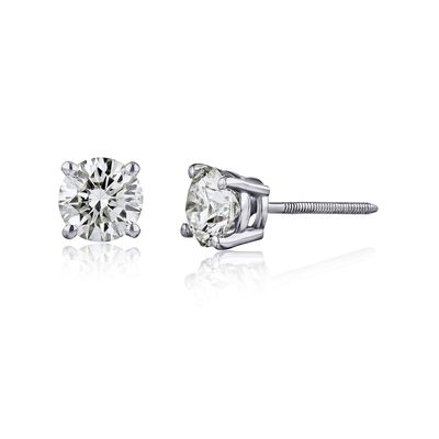 0.20-2.00 cttw Certified PREMIUM NATURAL Diamond Stud Earrings for Women 14 Karat Gold Earrings 4 Prong Setting with Screw Back Studs Fine Jewelry (0.60 cttw, white-gold)
