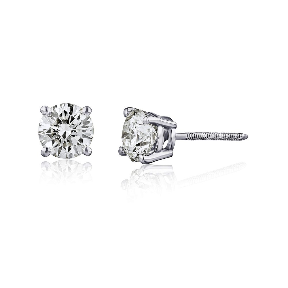 0.20-2.00 cttw Certified PREMIUM NATURAL Diamond Stud Earrings for Women 14 Karat Gold Earrings 4 Prong Setting with Screw Back Studs Fine Jewelry (0.60 cttw, white-gold)
