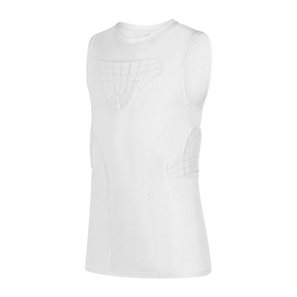 TUOYR Padded Shirt Youth Boys Padded Compression Sports Protective T-Shirt Rib Chest Protector Extreme Exercise (White Padded Vest, Y-XL(Chest 30.5inch~32inch))