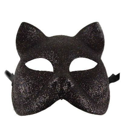 Glitter Cat Masquerade Mask (Black)