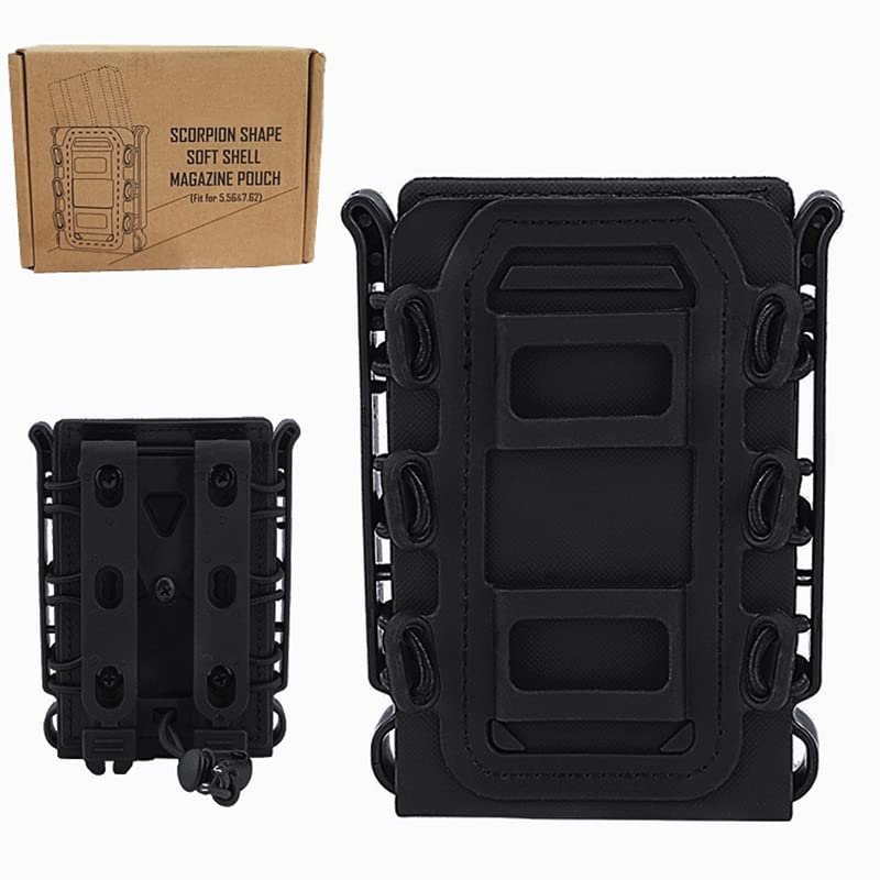 HWZ Tactical 9mm 5.56mm 7.62mm Pistol Magazine Pouch Tactical Fastmag Soft Shell Mag Carrier Hunting with Molle (5.56mm-Balck)