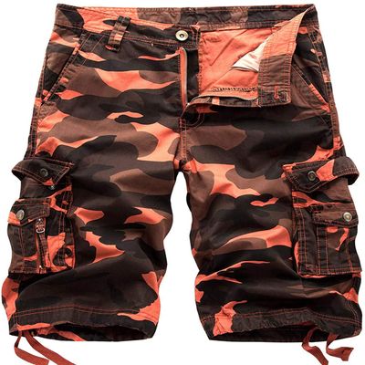 chouyatou Men's Active Normal Waist Loose Multi-Pocket Versatile Twill Cargo Shorts (29, Camo-Orange)