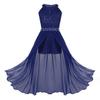 easyforever Girls Halter Shiny Rhinestone Flower Girls Dress Bridesmaid Party Ball Gown Maxi Romper Dress Blue 6 view 1