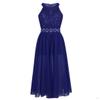 easyforever Girls Halter Shiny Rhinestone Flower Girls Dress Bridesmaid Party Ball Gown Maxi Romper Dress Blue 6 view 2