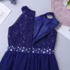 easyforever Girls Halter Shiny Rhinestone Flower Girls Dress Bridesmaid Party Ball Gown Maxi Romper Dress Blue 6 view 4