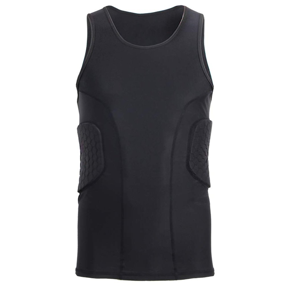 Topeter Protective Gear Guard Impact Underwear Sports Training Shirt Padded Football Jersey Vest Basketball Tank Tops (Black XL)