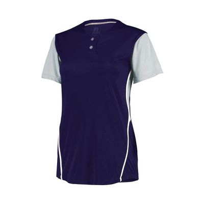 Russell Athletic Ladies Performance Two-Button Color Block Jersey Purple/Baseball Grey XL