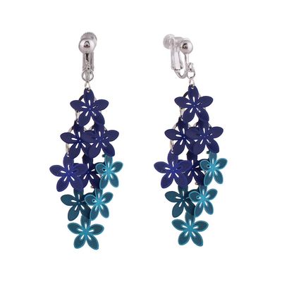 HAPPYAN Handmade Mulit-layer Clip On Earrings for Women & Clip-Ons Lightweight flower Leaf Dangle Earrings (Navy Blue Mix Clip)