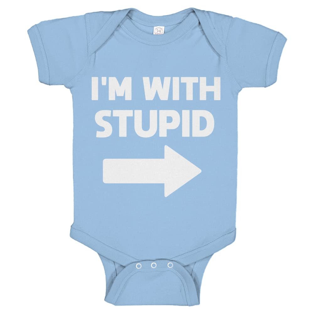 Indica Plateau I'm With Stupid Right Light Blue 18 Month Cotton One-Piece Infant Baby Romper