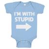 Indica Plateau I'm With Stupid Right Light Blue 18 Month Cotton One-Piece Infant Baby Romper view 1