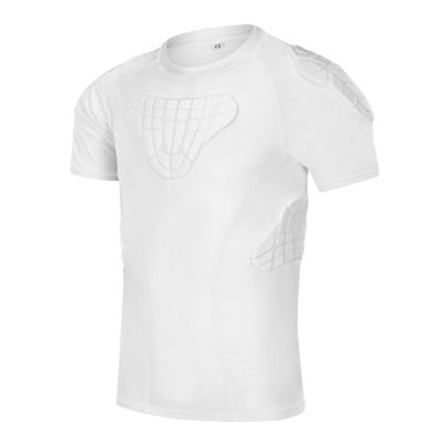 TUOYR Padded Shirt Youth Boys Padded Compression Sports Protective T-Shirt Rib Chest Protector Extreme Exercise (White Padded Shirt, Y-S(Chest 25inch~26.5inch))