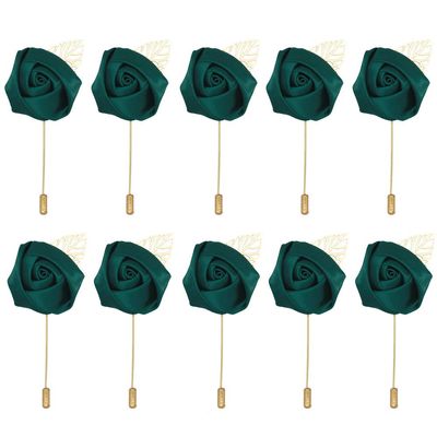10pcs Wedding Lapel Flower Pin Rose for Man Suit Decoration-blackish green