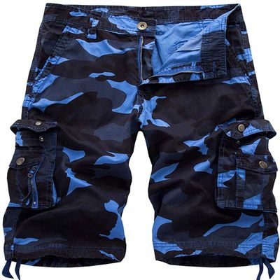 chouyatou Men's Active Normal Waist Loose Multi-Pocket Versatile Twill Cargo Shorts (31, Camo-Blue)