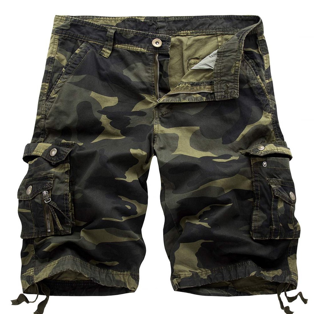 chouyatou Men's Active Normal Waist Loose Multi-Pocket Versatile Twill Cargo Shorts (34, Camo-Army)