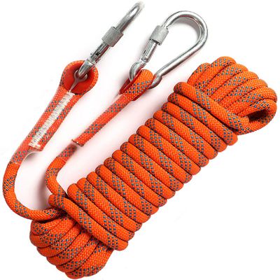 GINEE 16mm Static Rock Climbing Ropes 50FT Outdoor Safety Rope with Carabiner Magnet Fishing Rope Orange Rescue Grappling Lifeline Escape Descender Abseiling Rope Arborist Tree Climb