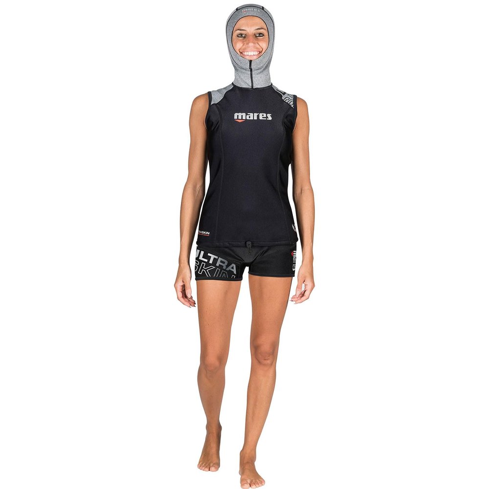 MARES Women's Ultra Skin - Sleeveless with Hood - She Dives UPF 50+ Water Sports Under Wetsuit & Drysuit Top, Black, Large