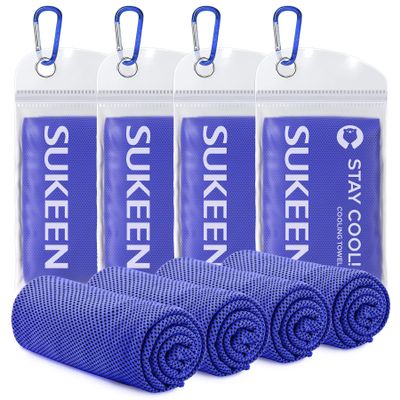 Sukeen 4 Pack Cooling Towel (40"x12"), Ice Towel, Soft Breathable Chilly Microfiber Sports Towel for Yoga, Sport, Running, Gym, Workout, Camping, Fitness, Workout & More Activities (Dark Blue)