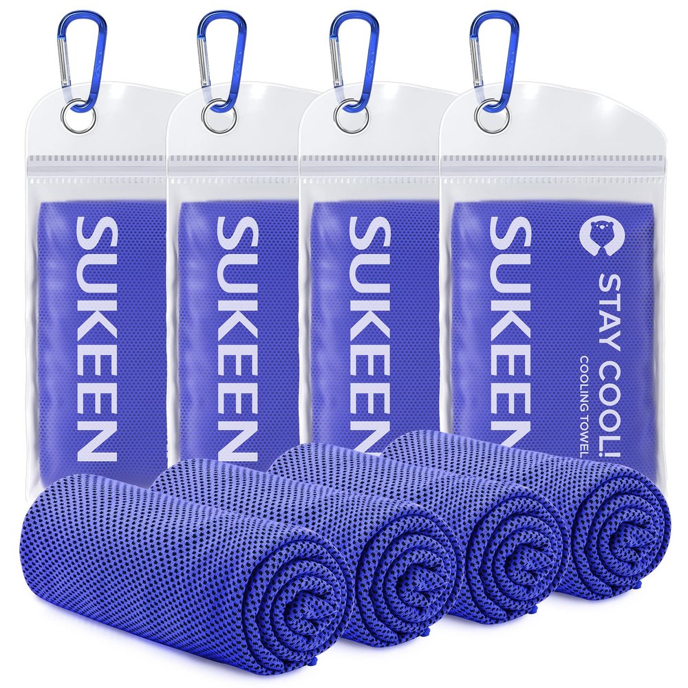 Sukeen 4 Pack Cooling Towel (40"x12"), Ice Towel, Soft Breathable Chilly Microfiber Sports Towel for Yoga, Sport, Running, Gym, Workout, Camping, Fitness, Workout & More Activities (Dark Blue)