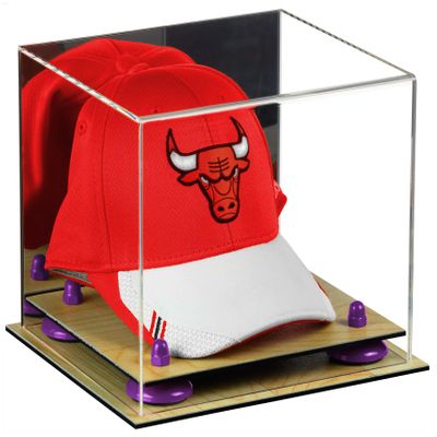 Better Display Cases Acrylic Basketball Hat or Cap Display Case with Mirror, Purple Risers and Wood Base (A006-PR)