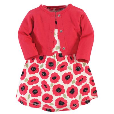 Touched by Nature Baby Girls' Organic Cotton Dress and Cardigan, Poppy, 18-24 Months