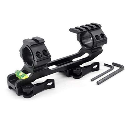 TRIROCK 1-Piece 30mm/25.4mm (1") Tactical Cantilever Scope Mount w/Picatinny Tops and Bubble Level - 2-Inch Offset, Quick Release/Detach (QR/QD) - for Wevr/Picatinny Rails