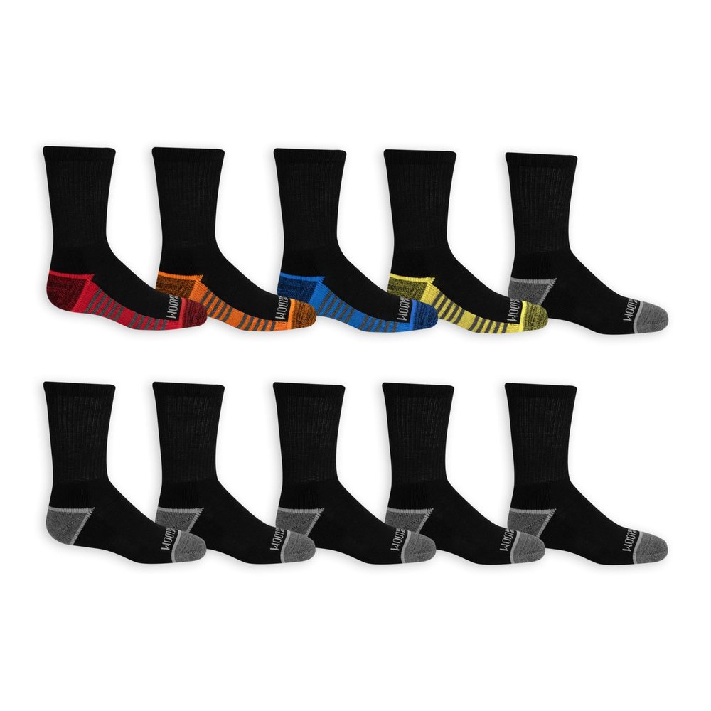Fruit of the Loom boys Half Cushion Casual Sock, Black Assorted, 9-2.5 US
