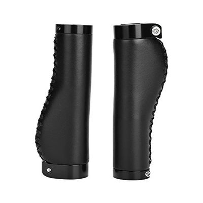Alomejor Leather Grips Lock On Locking PU Handlebar Grips Grip Handle End Holding Locking Grips for BMX Mountain Bike(Black)