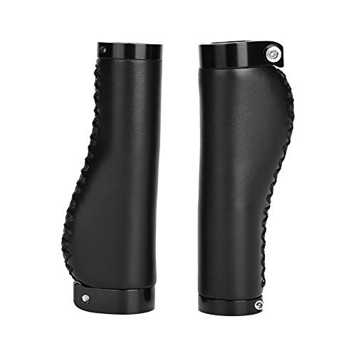 Alomejor Leather Grips Lock On Locking PU Handlebar Grips Grip Handle End Holding Locking Grips for BMX Mountain Bike(Black)