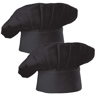 Hyzrz Chef Hat Set of 2 Pack Adult Adjustable Elastic Baker Kitchen Cooking Chef Cap (Black)