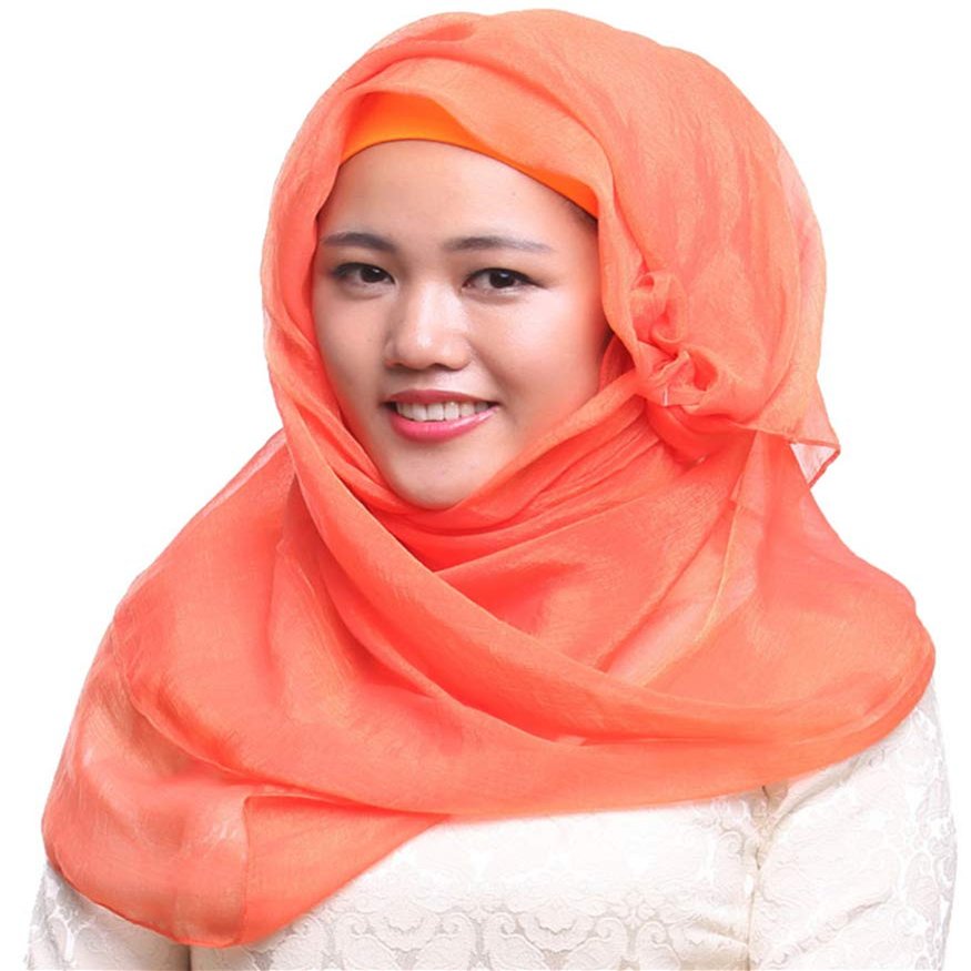 Muslim Simulation Silk Chiffon with Flash Hijab Headscarf (Orange)