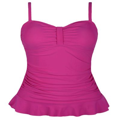 Hilor Women's 50's Retro Ruched Tankini Swimsuit Top with Ruffle Hem Rose Red 6