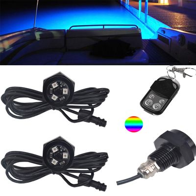 NBWDY RGB LED 1/2in NPT Boat Drain Plug Light Underwater Lights with 4-Key RF Remote Control,DC12V,50000hr Lifespan Marine Led Lamp for Garber-Fishing,Swimming,Diving(Pack of 2)
