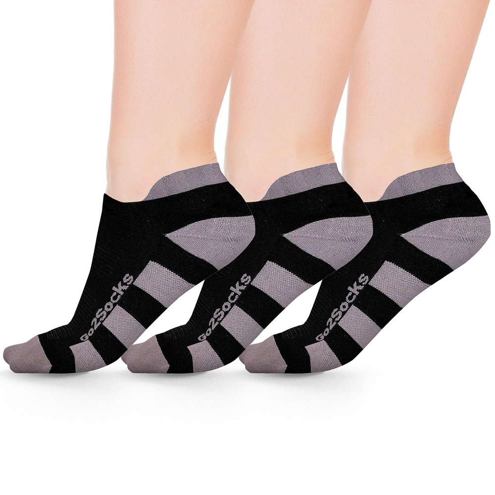 Go2Socks Go2 Running Socks | Athletic Low Show Ankle Socks for Men and Women (3PkBlackGrey, S)