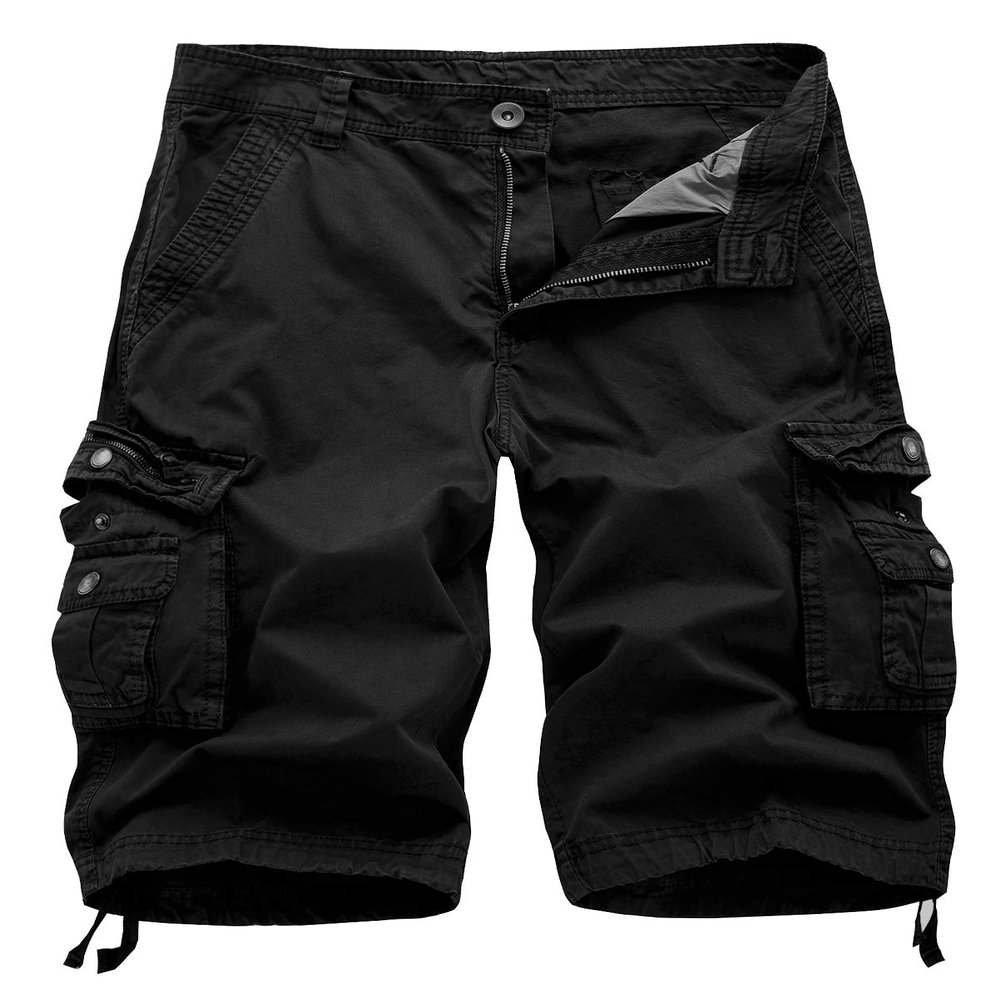 IDEALSANXUN Men's Casual Loose Fit Multi-Pockets Military Cargo Shorts (Carbon Black, 32)