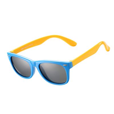 AZorb Kids Polarized Sunglasses TPEE Rubber Flexible Frame for Boys Girls Age 3-8, 100% UV Protection (Blue Yellow/Grey)