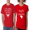 ALLNTRENDS Couples T Shirts Baby is Coming My Watch Begins Fans Pregnancy Tshirt (Womens S Mens XL, Red) view 1