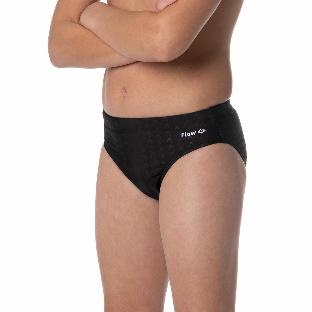 Flow Swim Briefs Boys Brief Style Swimsuit Sizes 21 to 32 in Black, Navy, and Blue (Black, 22 (21" - 22" Waist))