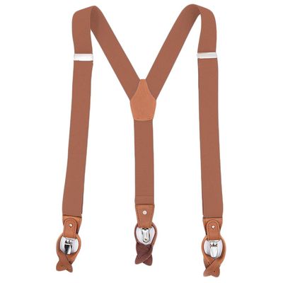AYOSUSH Mens Suspenders Leather Button with Strong Clips Brown Classic Groomsmen