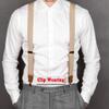 AYOSUSH Mens Suspenders Leather Button with Strong Clips Brown Classic Groomsmen view 4